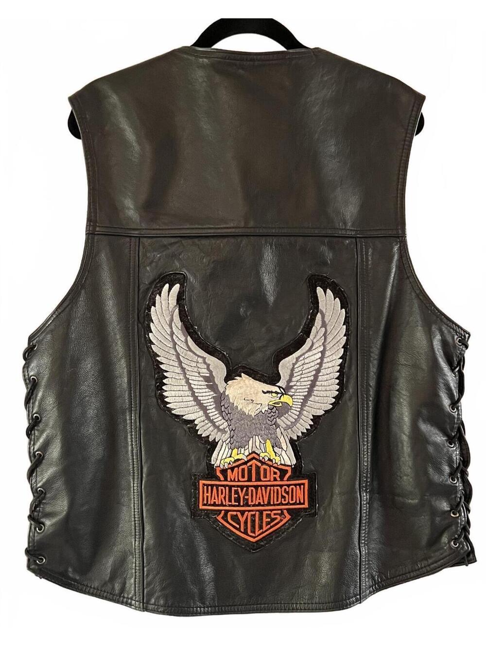 Harley-Davidson Men's Black Leather Motorcycle Vest with Eagle Patch Size L